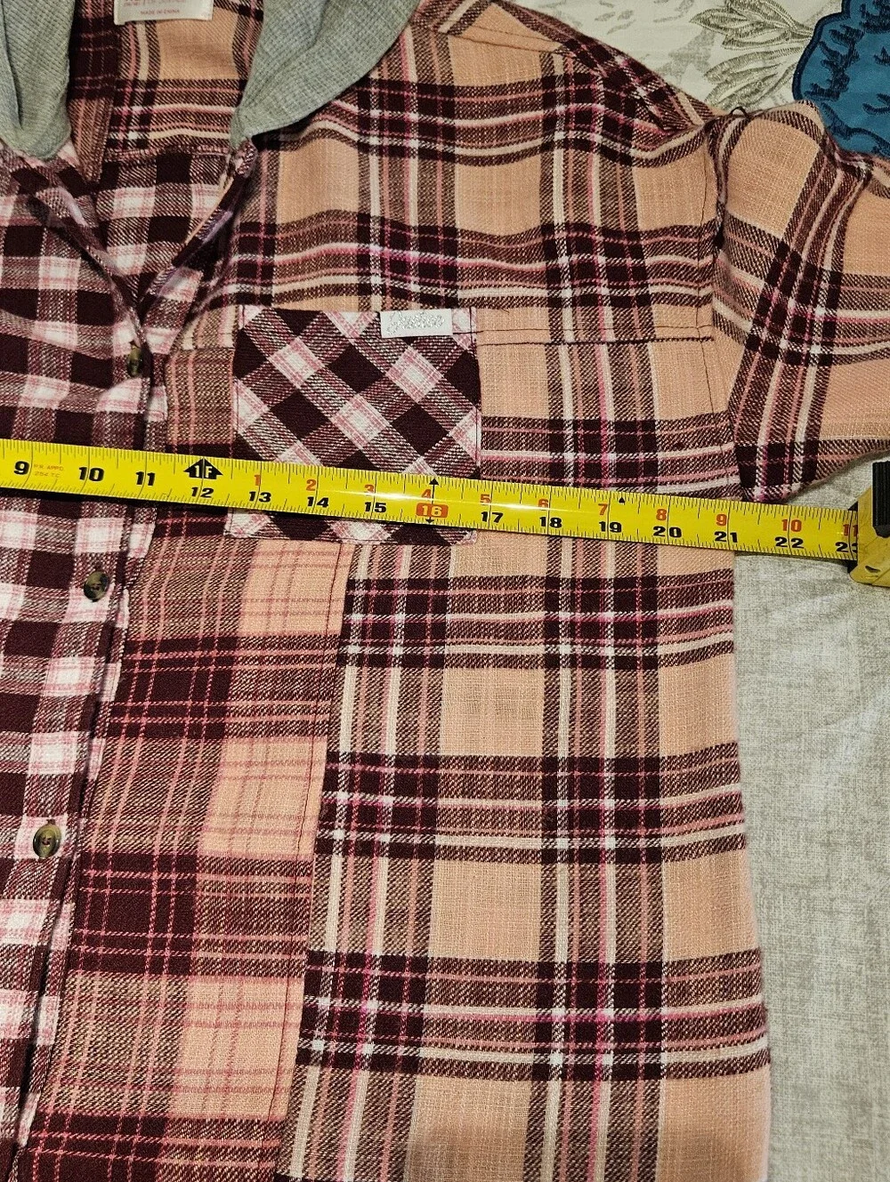 Justice Plaid Hooded Button-Down Pink and BurgundyTop Girls Size XL (16-18)